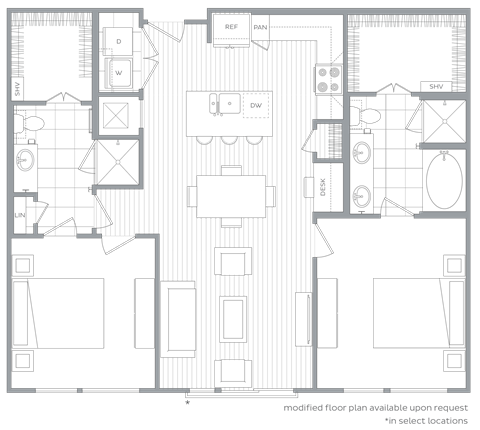 Floor plan for 2 beds, 2 baths, 1176 sqft